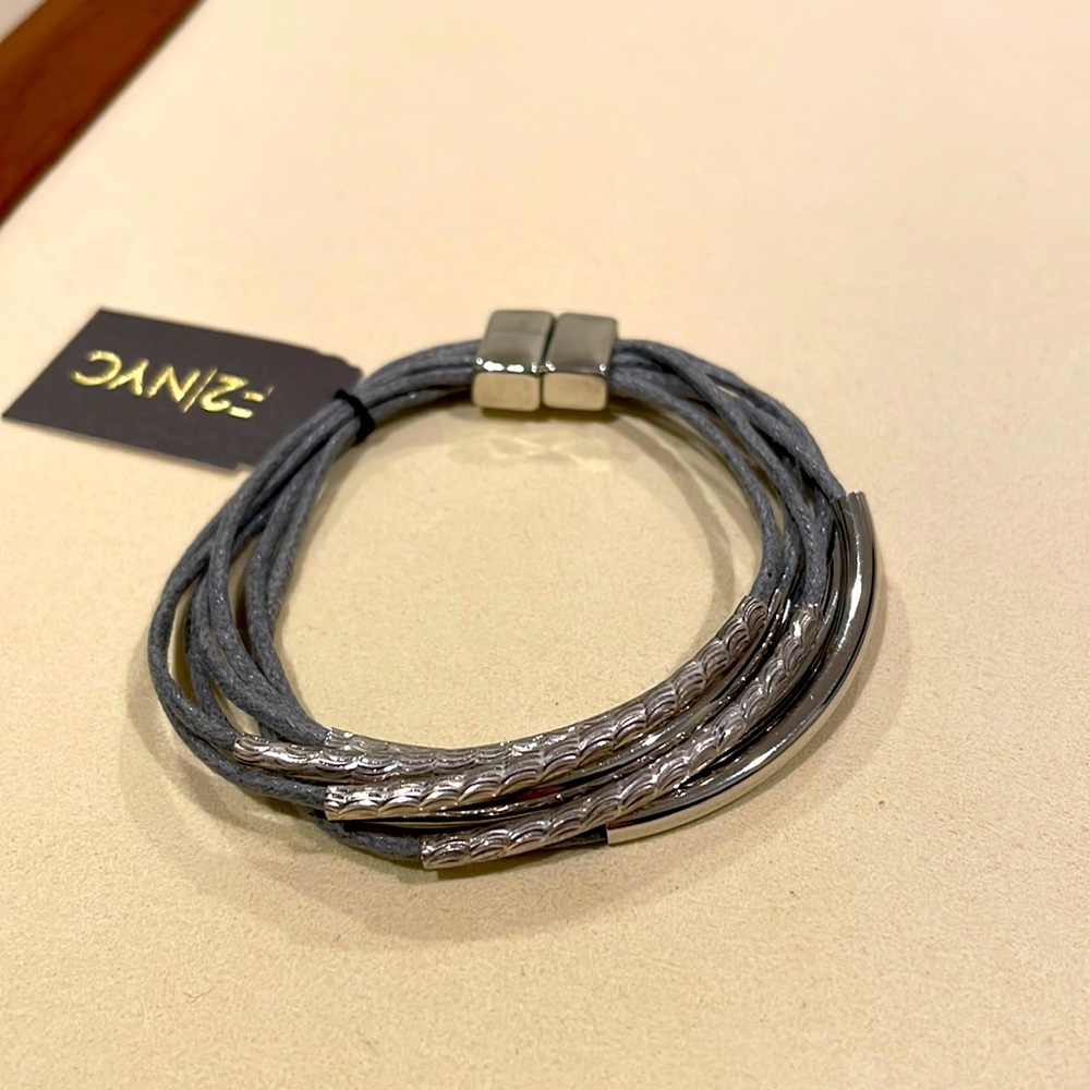 Multi Strand Grey and Silver Cord Magnetic Bracelet NWT